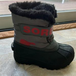 Sorel Commander Gray Red Winter Snow Boots Shoes Toddler/Kids size 11